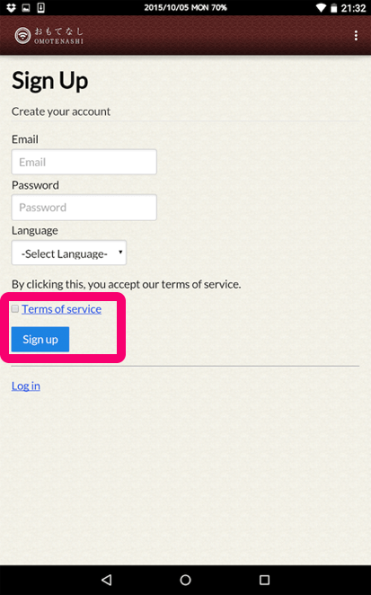 2. Signing up for “Omotenashi App”
